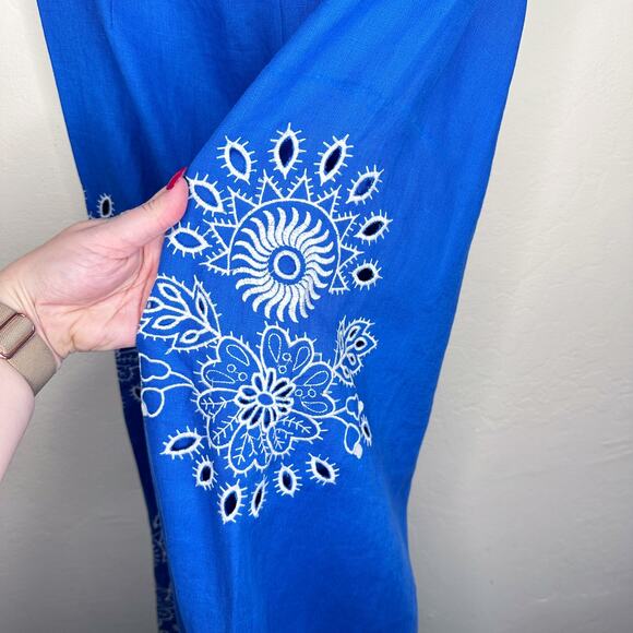 NWT Anthropologie Farm Rio One Shoulder Embroidered Cut Out Linen Jumpsuit Large - Picture 8 of 16